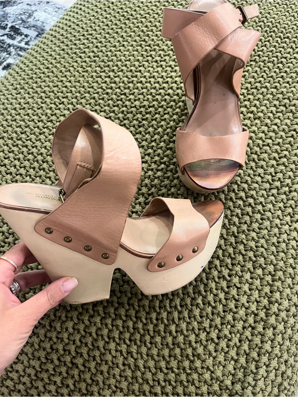 BCBGMaxAzria Runway Nude Tan Leather Platform Sandals